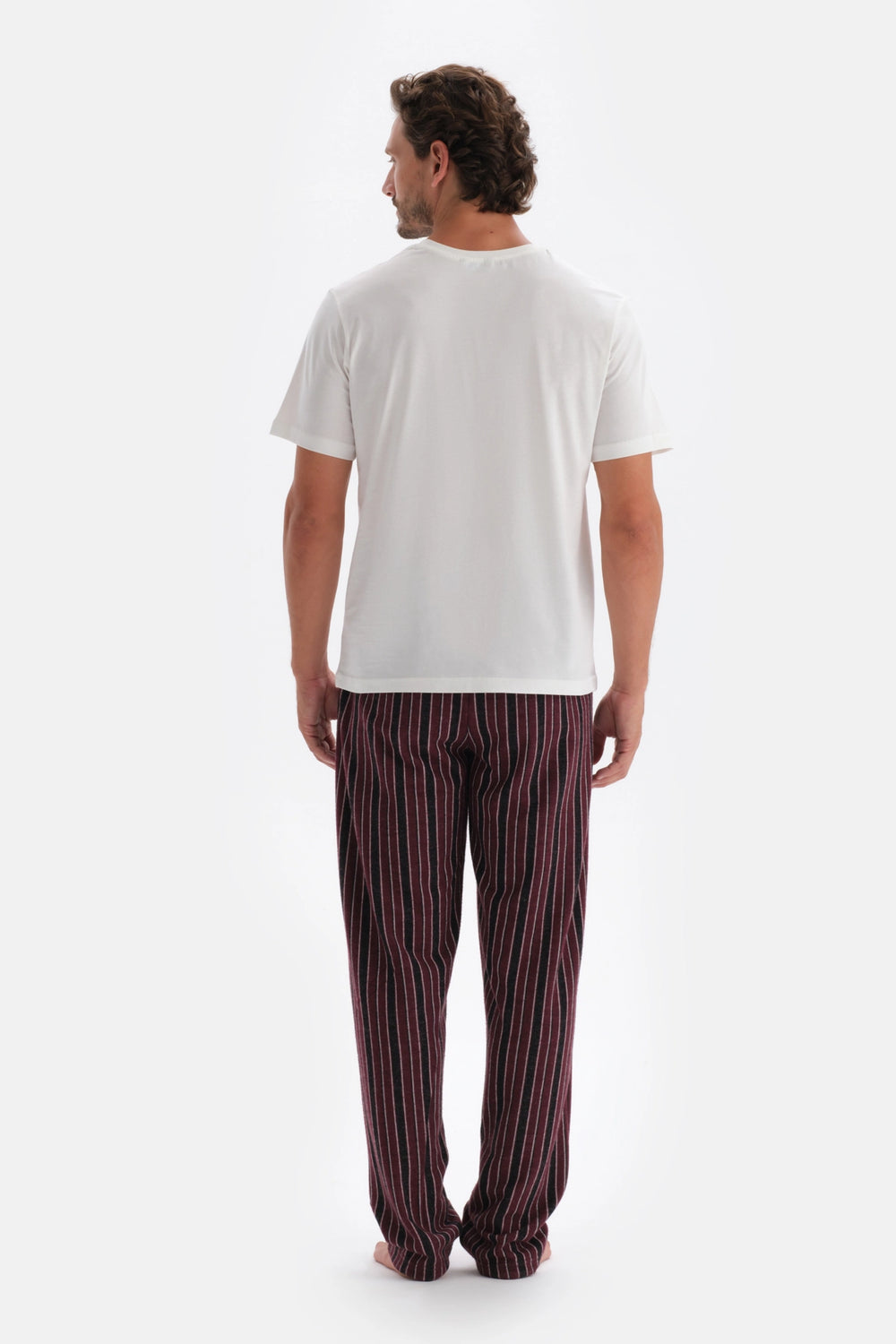 Bordo Çizgi Jakarlı Örme Pijama Altı