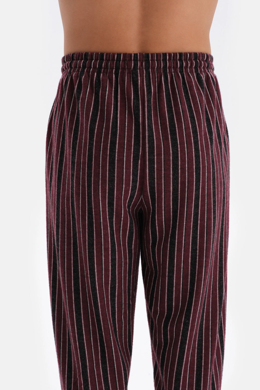 Bordo Çizgi Jakarlı Örme Pijama Altı
