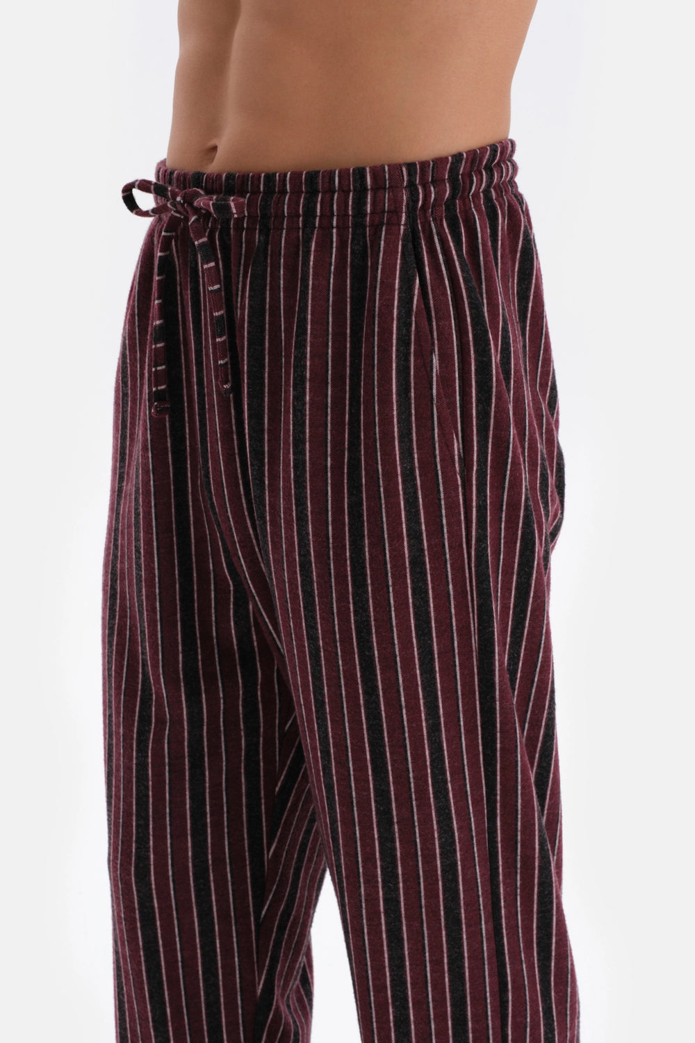 Bordo Çizgi Jakarlı Örme Pijama Altı