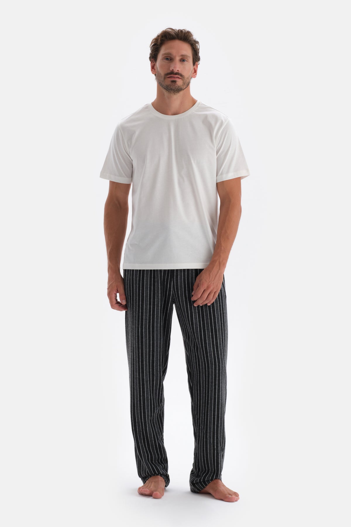 Füme Çizgi Jakarlı Örme Pijama Altı