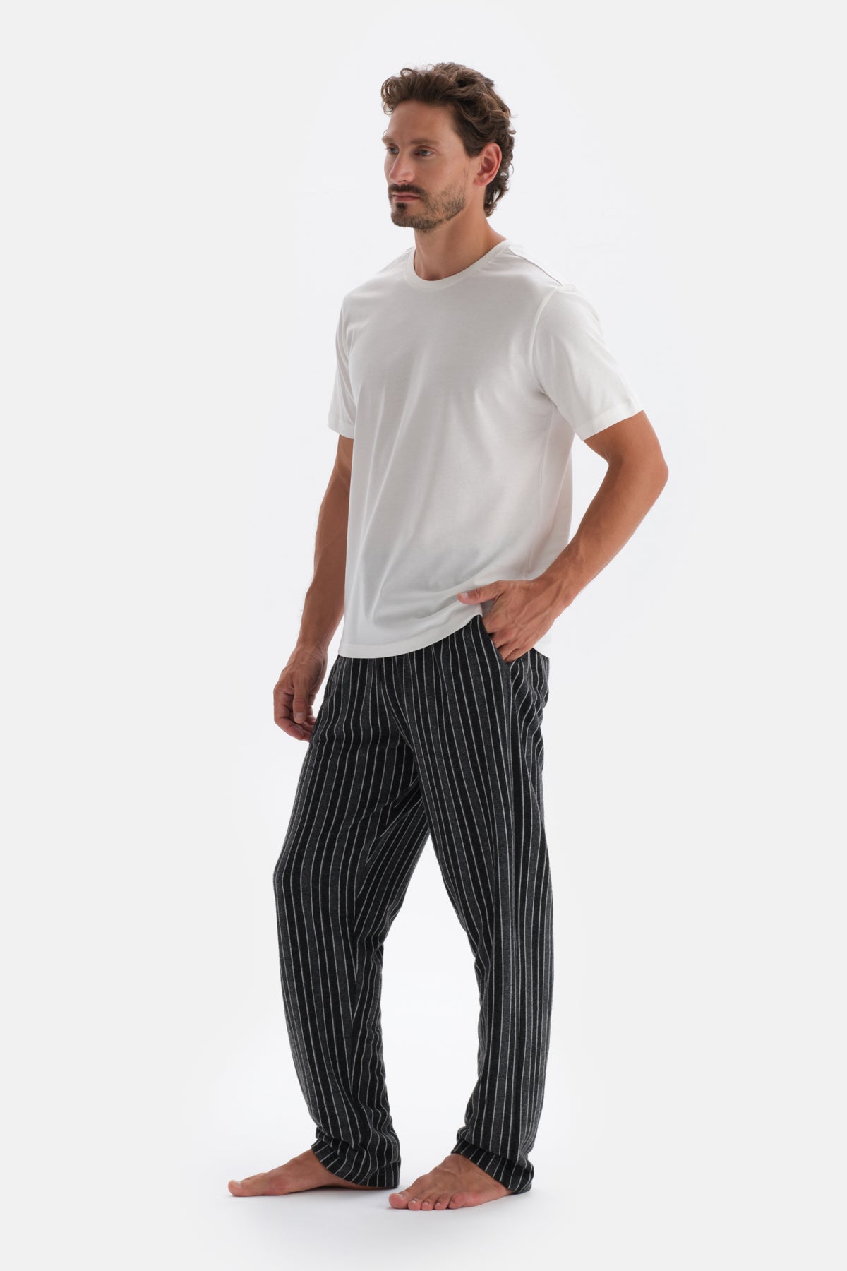 Füme Çizgi Jakarlı Örme Pijama Altı