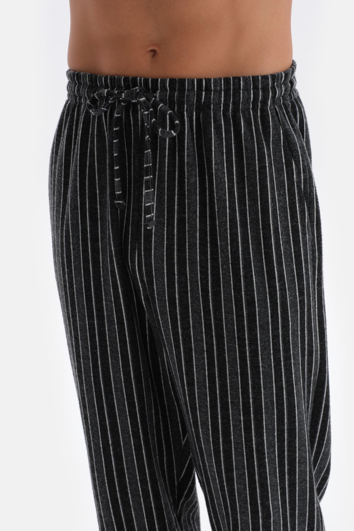 Füme Çizgi Jakarlı Örme Pijama Altı