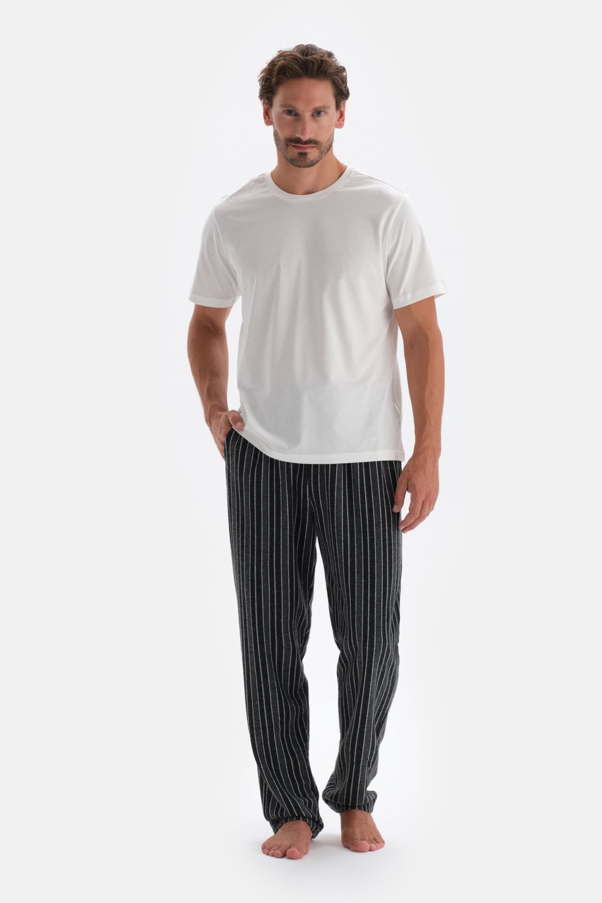 Füme Çizgi Jakarlı Örme Pijama Altı