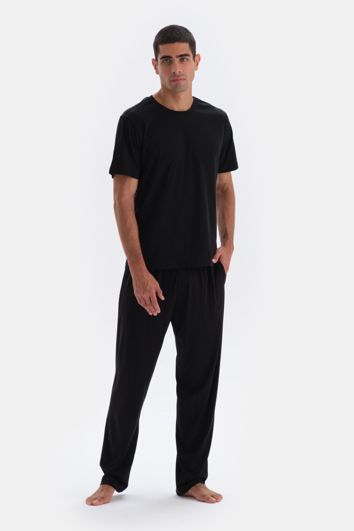 Siyah Beli Lastik Detaylı Örme Pijama Altı