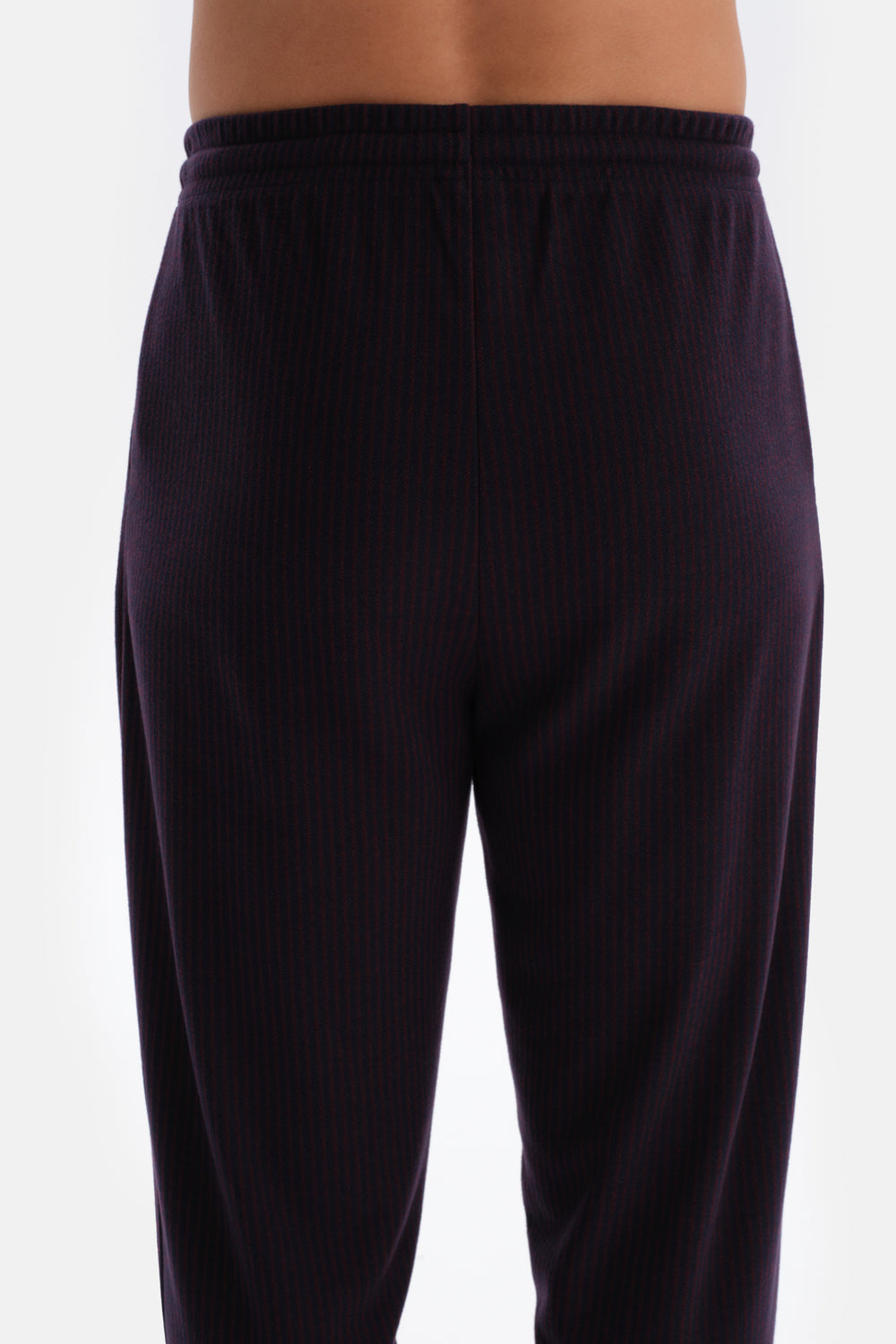 Bordo Çizgi Jakarlı Örme Pijama Altı