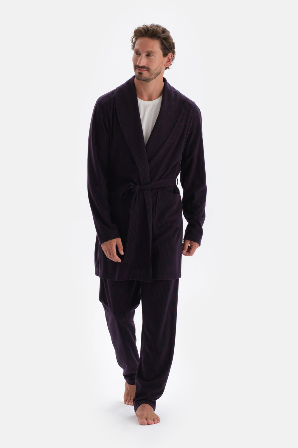 Bordo Çizgi Jakarlı Örme Pijama Altı