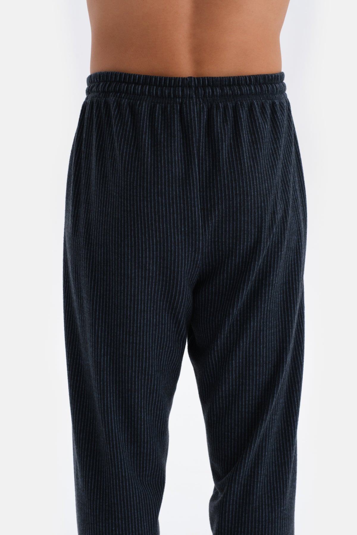 Lacivert Çizgi Jakarlı Örme Pijama Altı