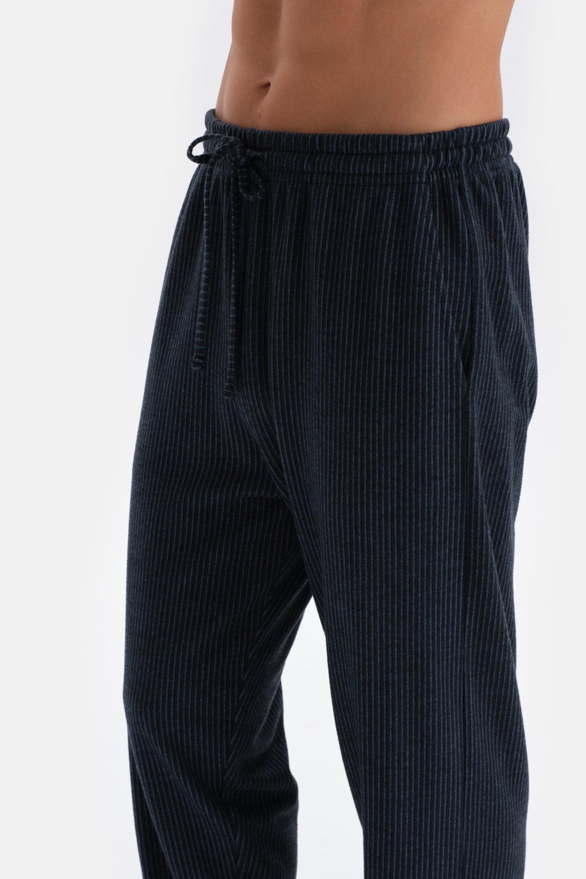 Lacivert Çizgi Jakarlı Örme Pijama Altı