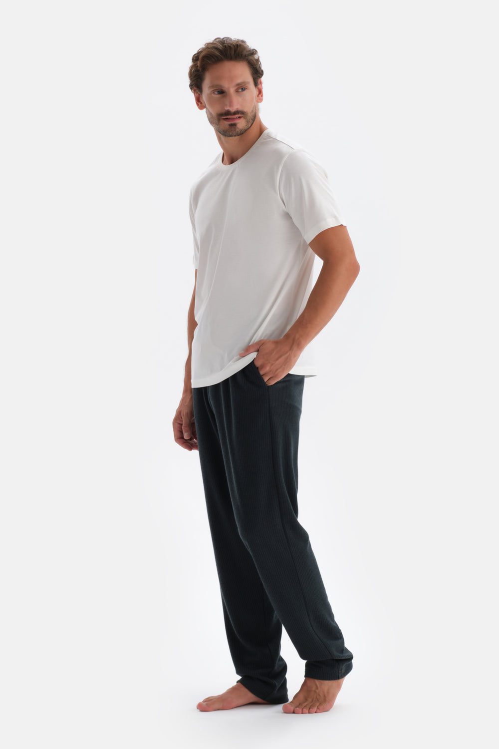 Yeşil Çizgi Jakarlı Örme Pijama Altı