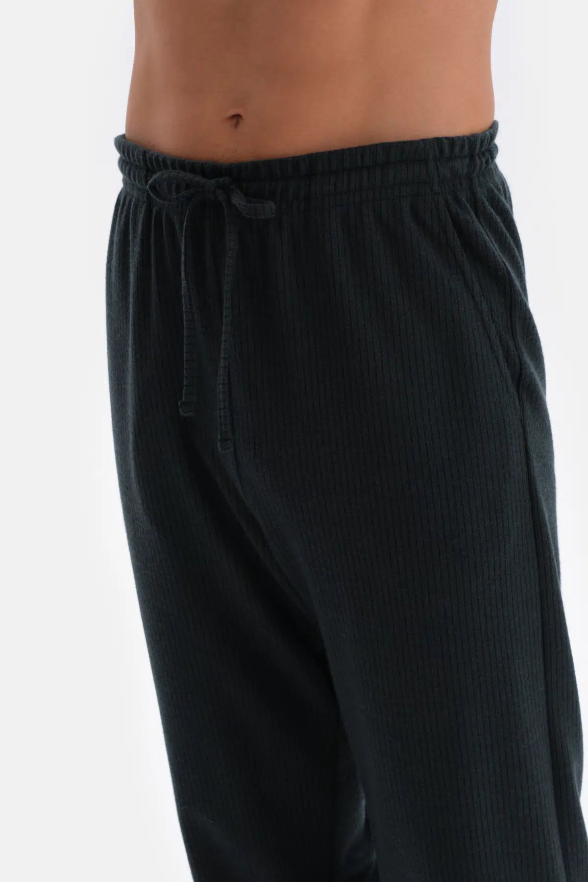 Yeşil Çizgi Jakarlı Örme Pijama Altı