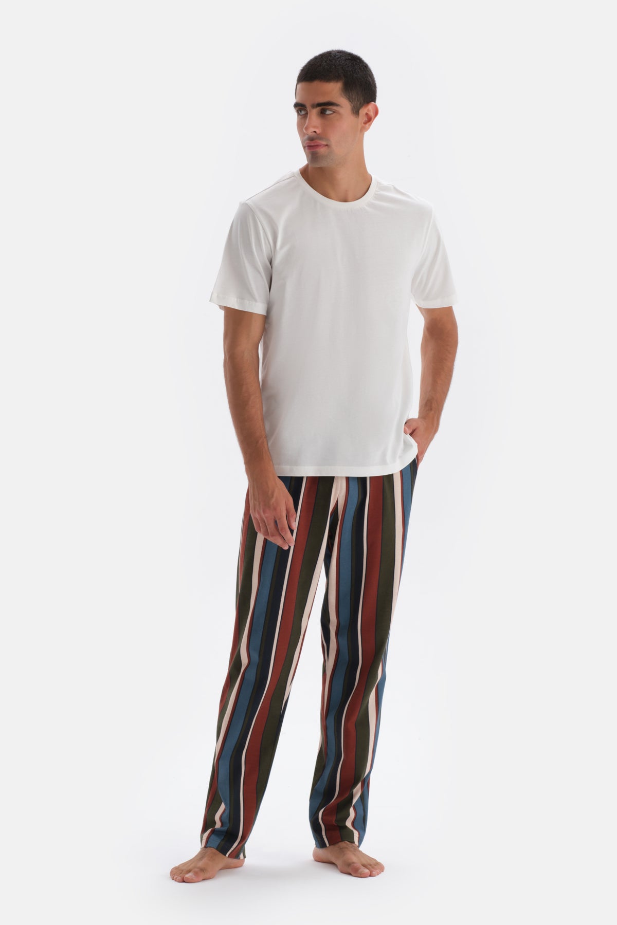 Multicolor Çizgili Örme Pantolon Pijama Altı