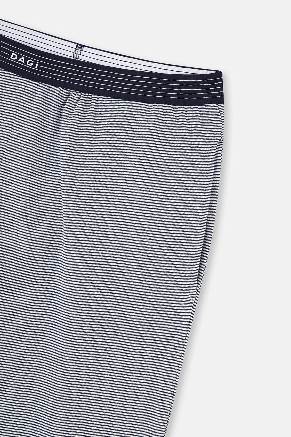 Beyaz-Lacivert Çizgili Örme Tek Pijama Altı