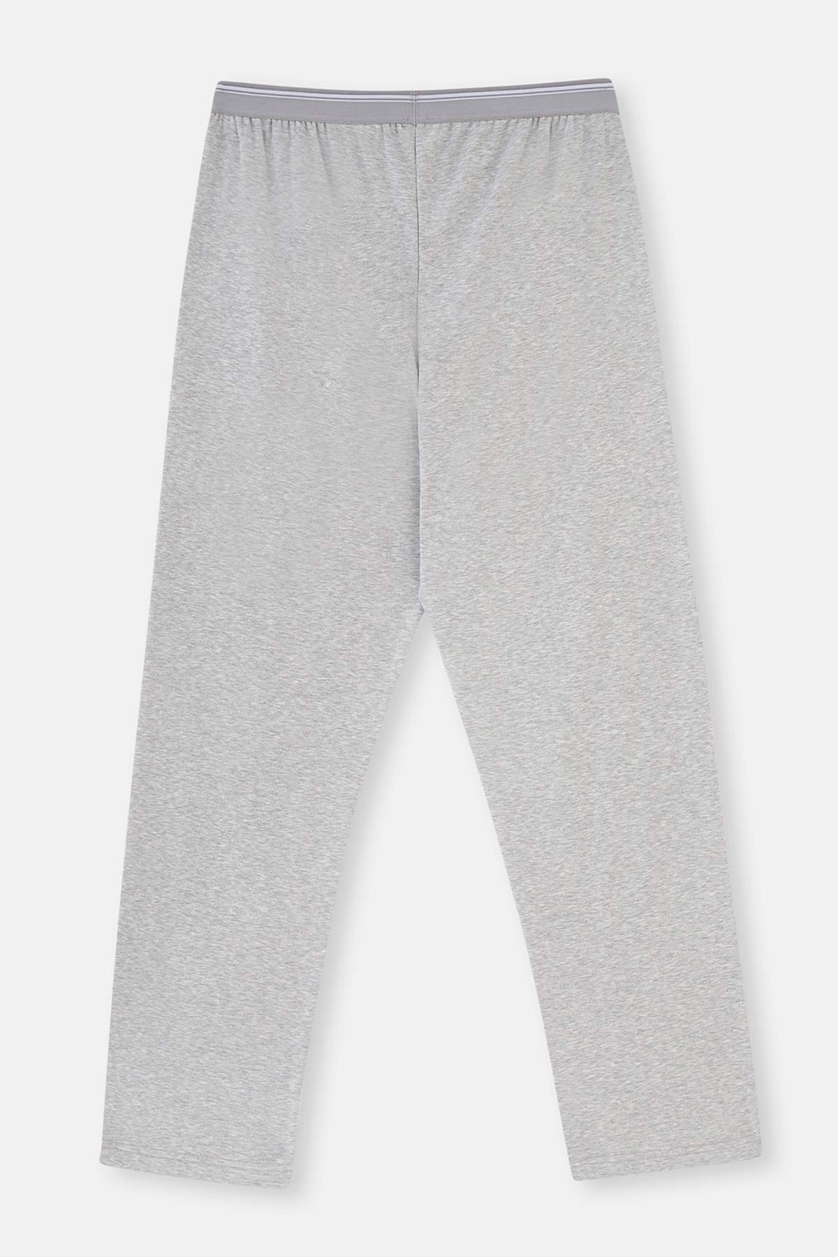 Gri Melanj Beli Lastikli Örme Tek Pijama Alt