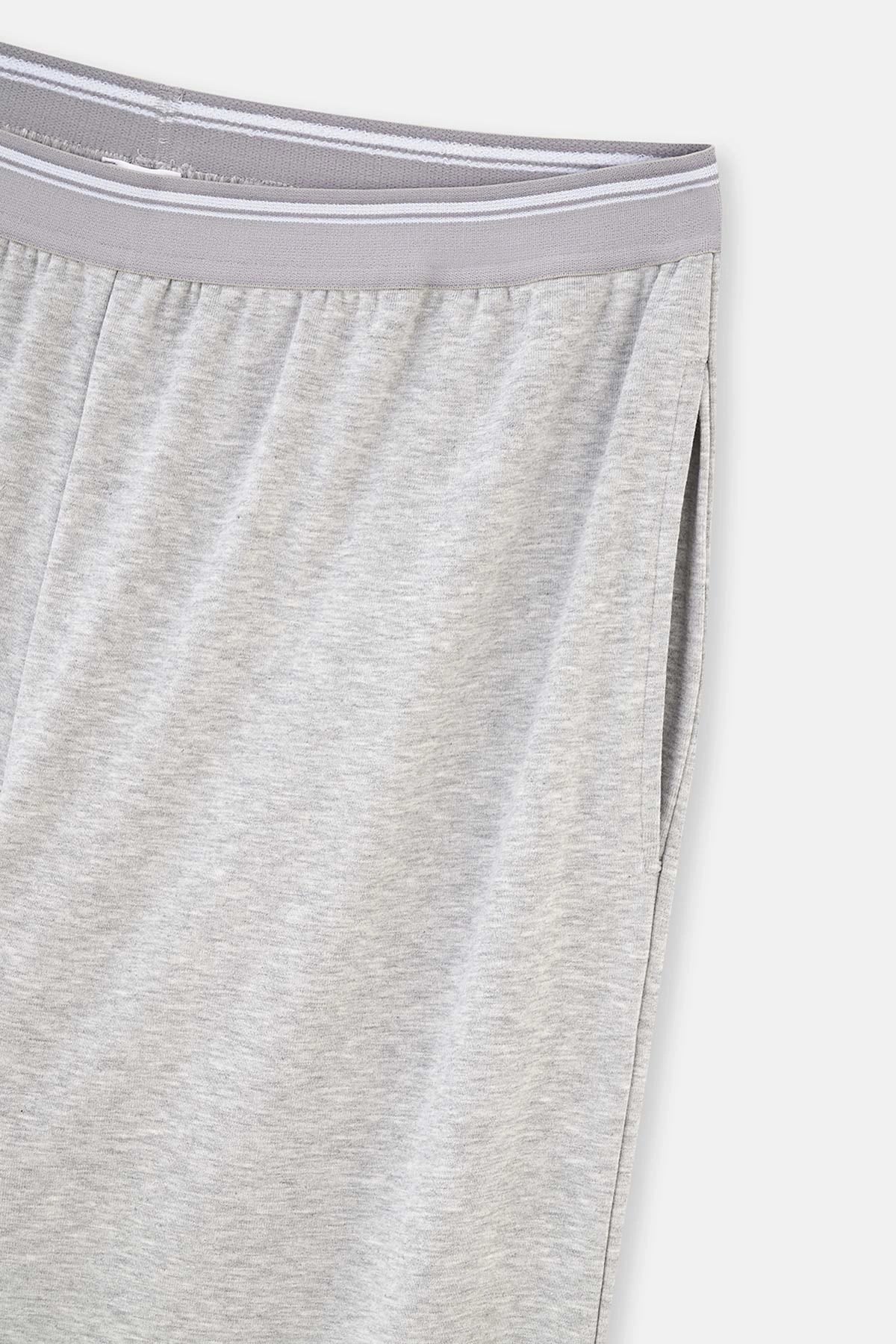 Gri Melanj Beli Lastikli Örme Tek Pijama Alt