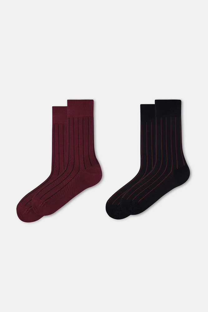 Bordo Erkek 2'Li Bambu Çorap Şerit Desen