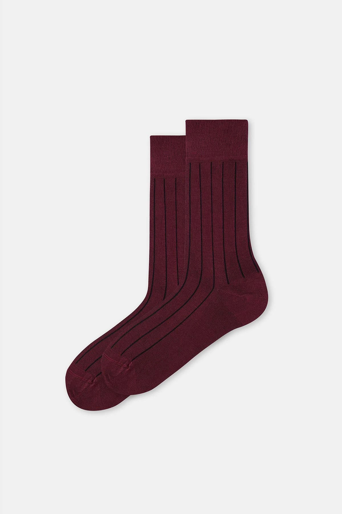 Bordo Erkek 2'Li Bambu Çorap Şerit Desen