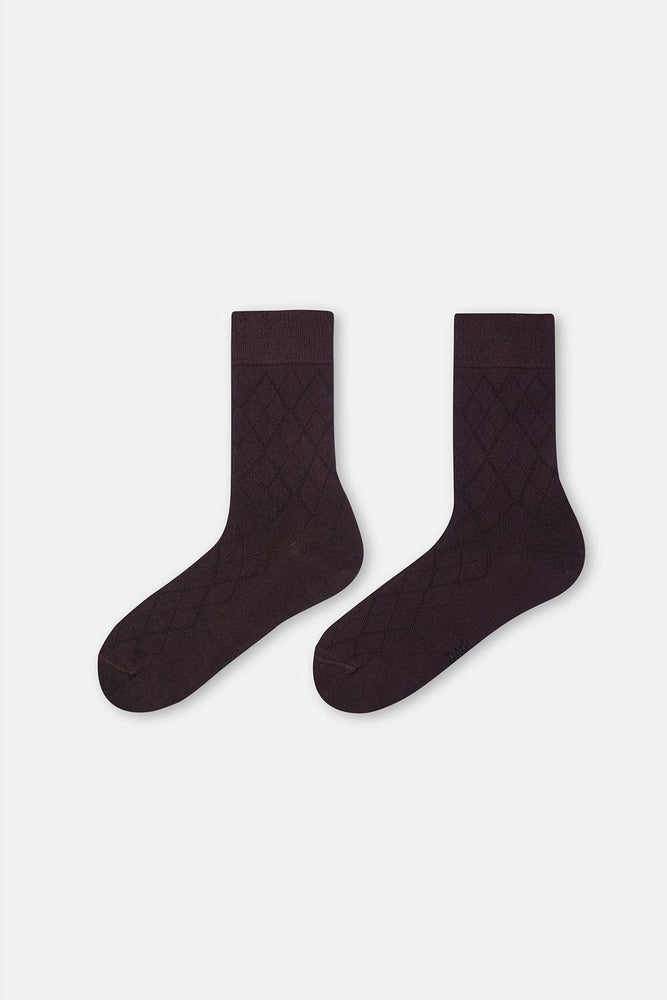 Kahverengi Erkek Baklava Desen Bambu Çorap