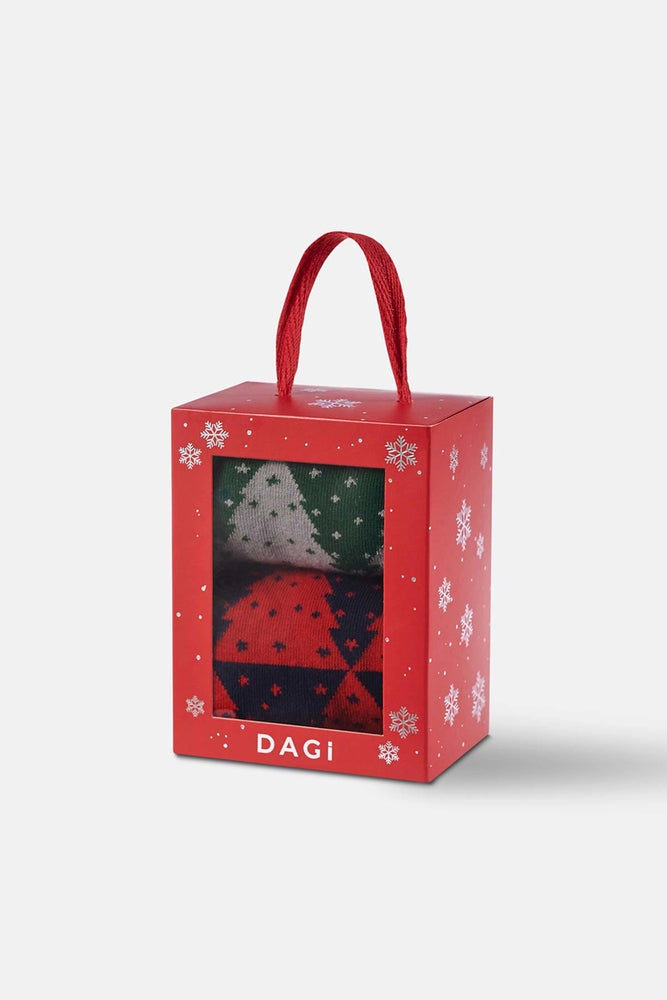 Multicolor Erkek 2'Li Ağaç Desenli Yılbaşı Çorabı