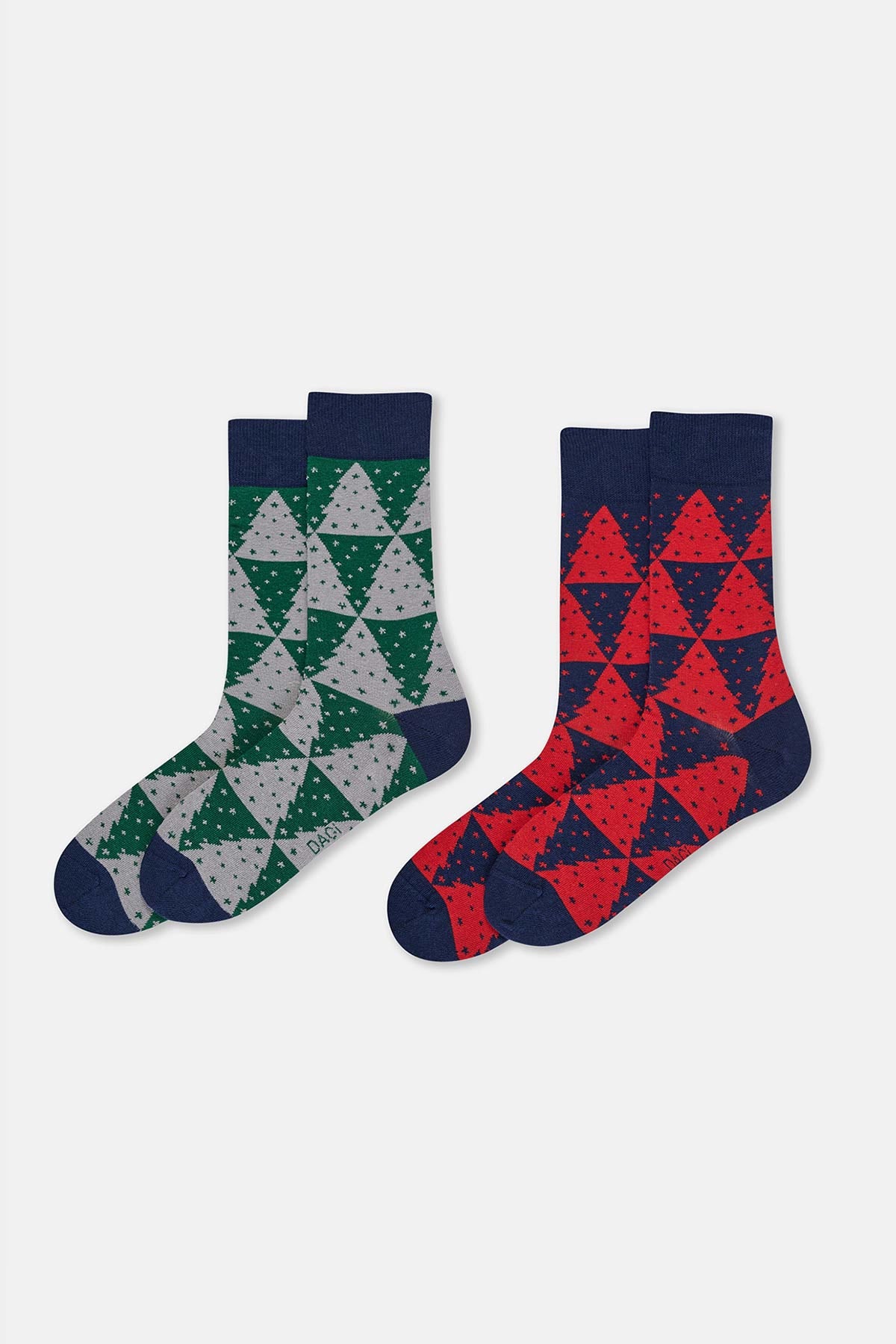 Multicolor Erkek 2'Li Ağaç Desenli Yılbaşı Çorabı