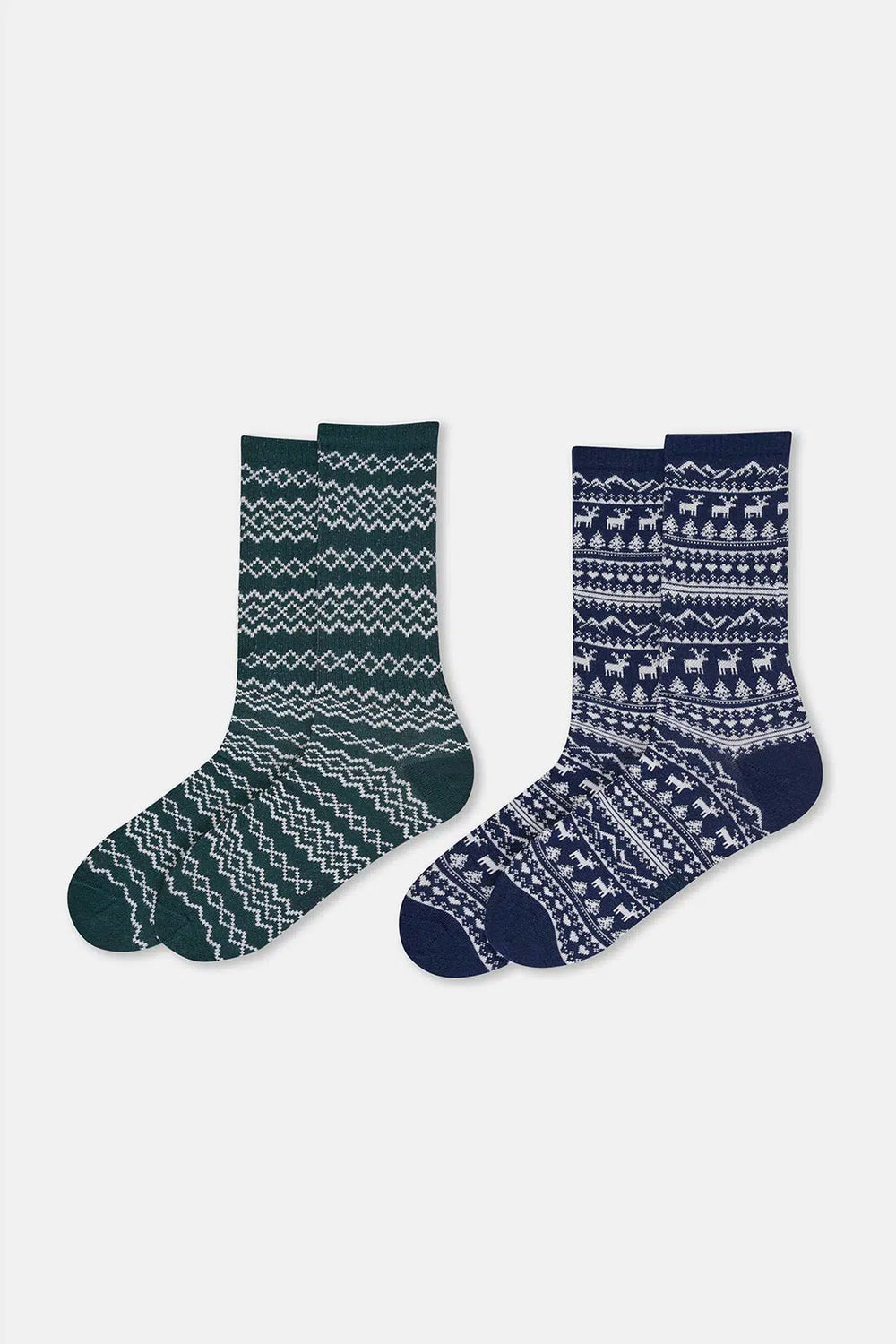 Multicolor Erkek 2'Li Geyik Desenli Yılbaşı Çorabı