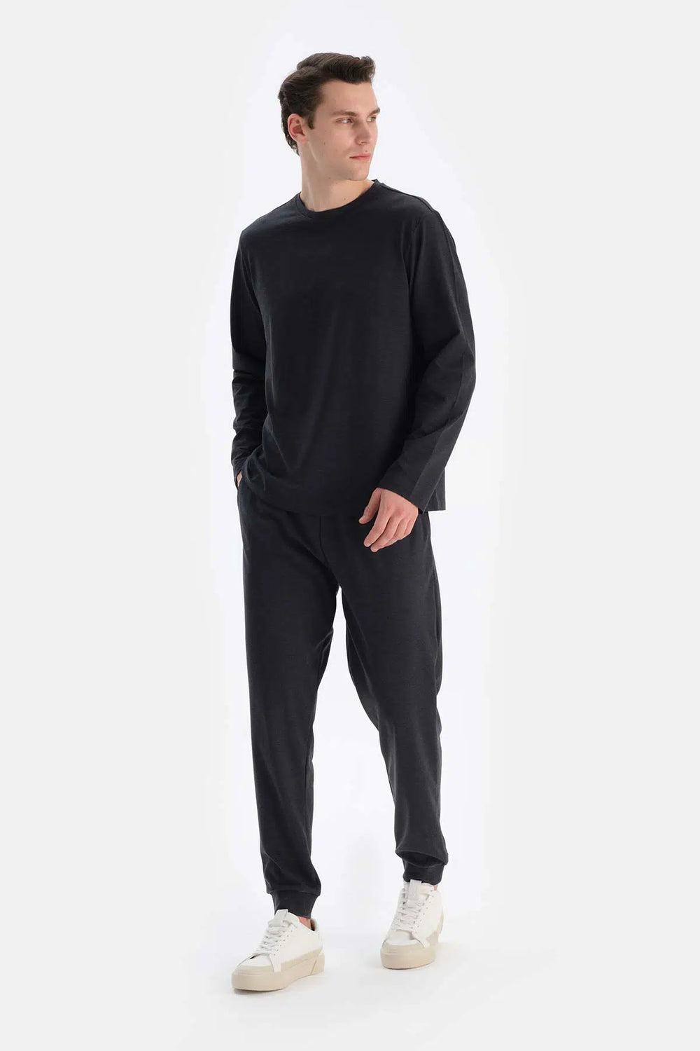 Füme Bisiklet Yaka Regular Fit Everfresh Pijama Üstü