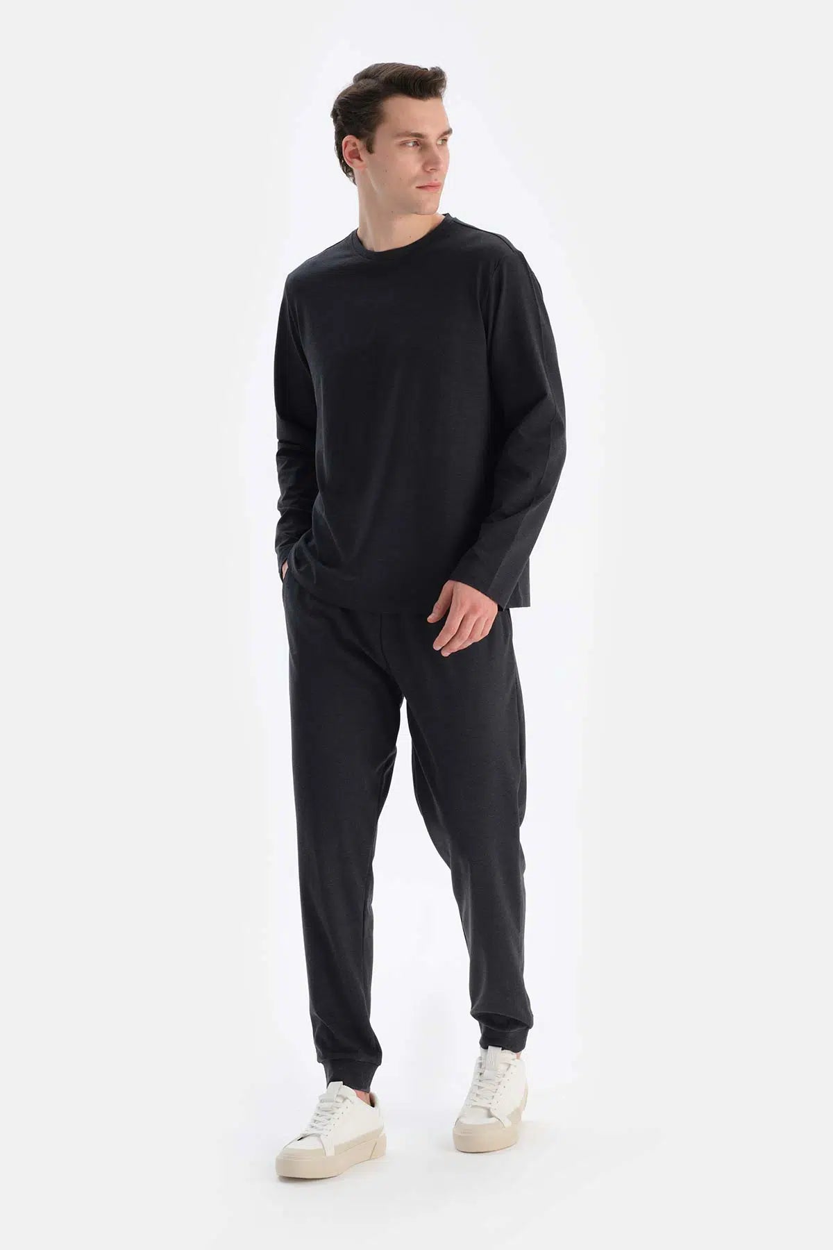 Füme Bisiklet Yaka Regular Fit Everfresh Pijama Üstü