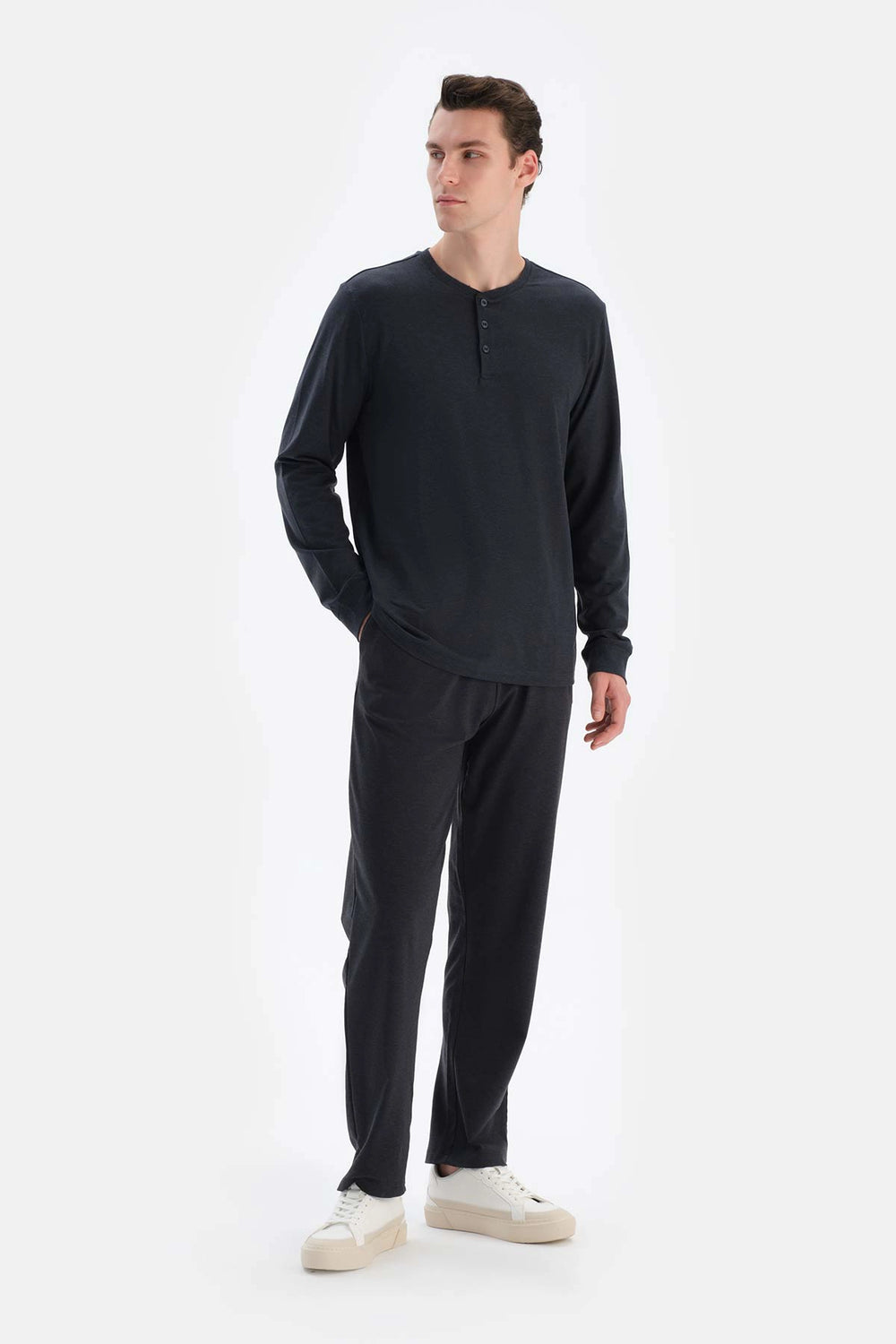 Lacivert Yarım Patlı Regular Fit Everfresh Pijama Üstü