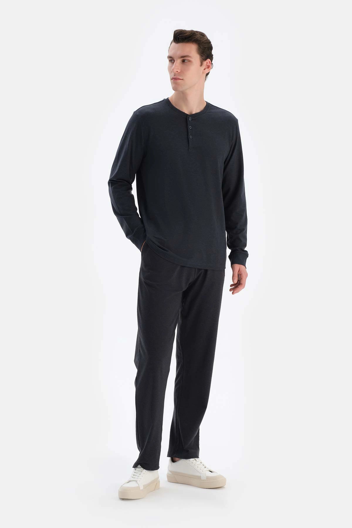 Lacivert Yarım Patlı Regular Fit Everfresh Pijama Üstü