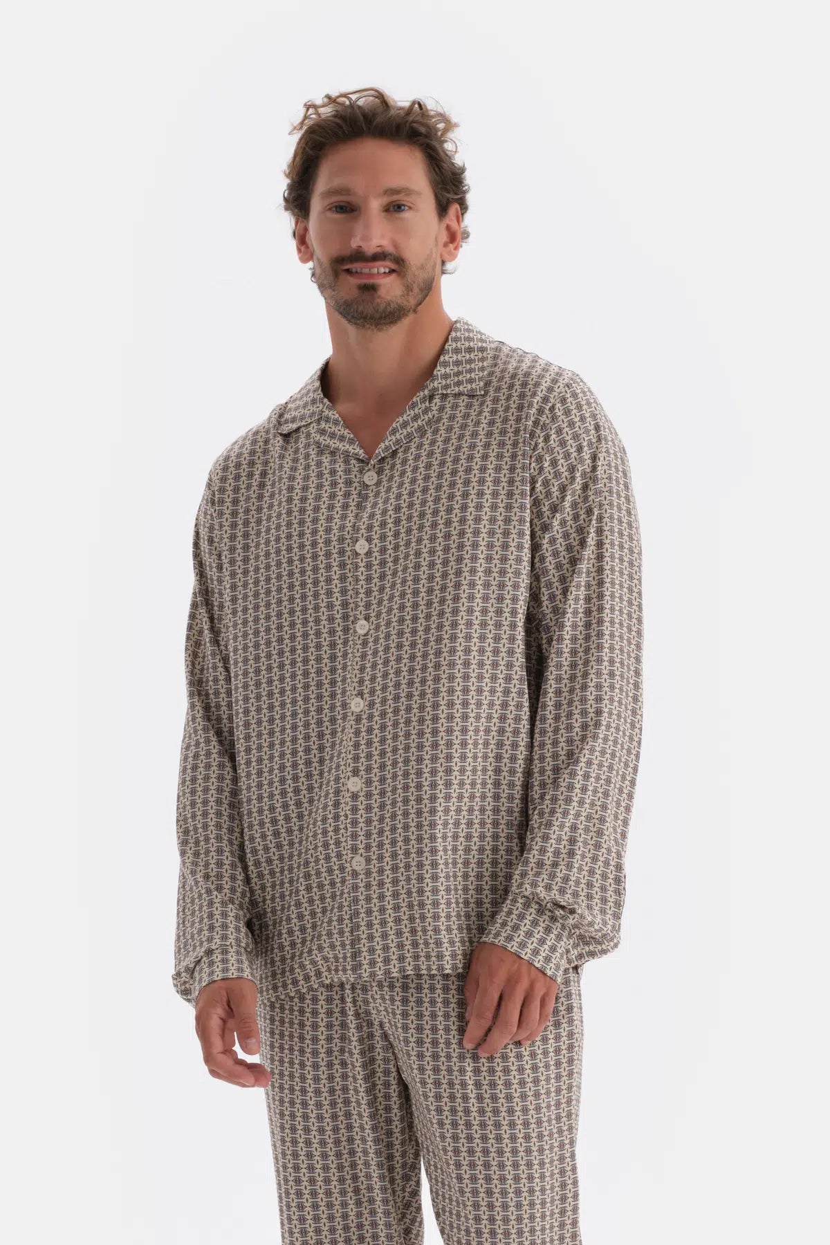 Multicolor Mıkroprınt Baskılı Gömlek Pijama Üstü