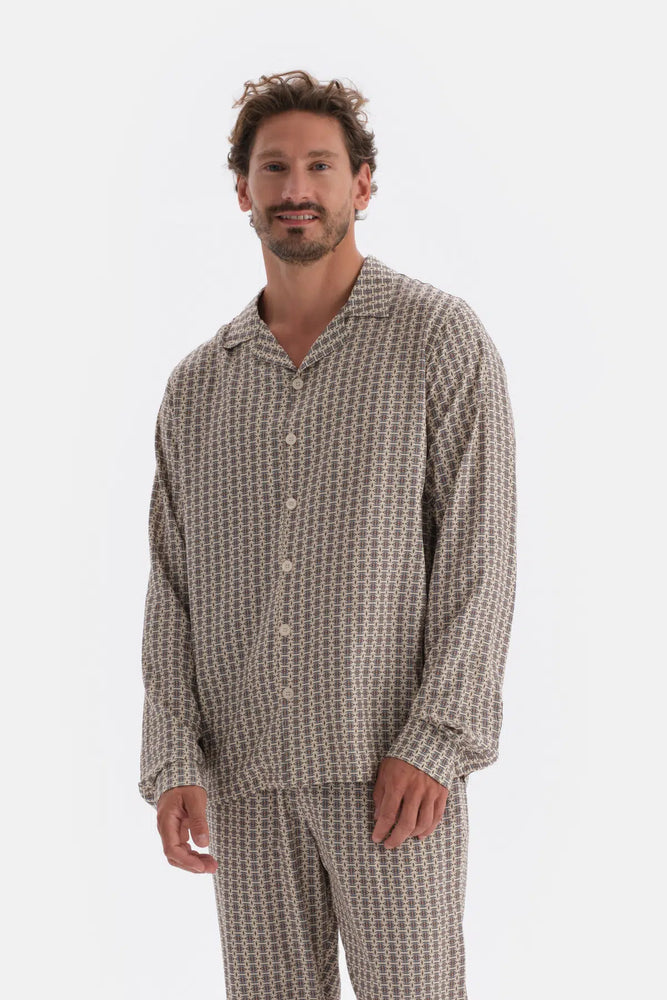 Multicolor Mıkroprınt Baskılı Gömlek Pijama Üstü