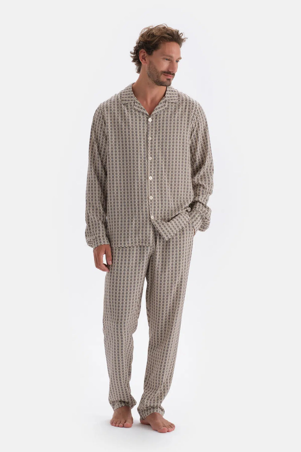 Multicolor Mıkroprınt Baskılı Gömlek Pijama Üstü