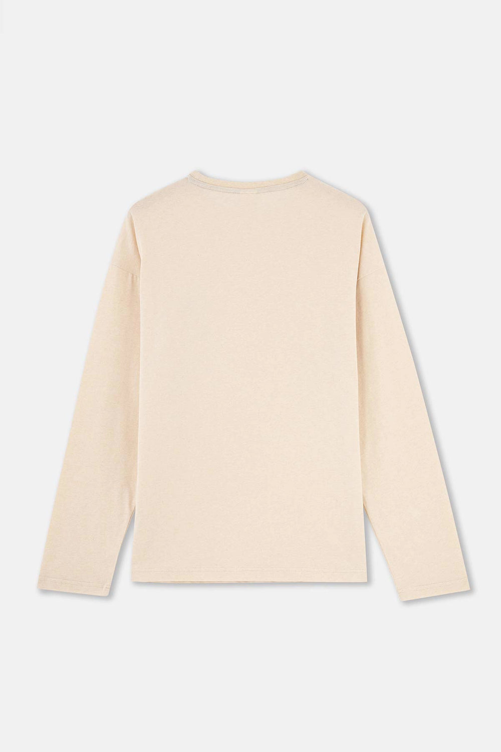 Ekru Bisiklet Yaka Uzun Kol Baskı Detaylı Pijama Üstü