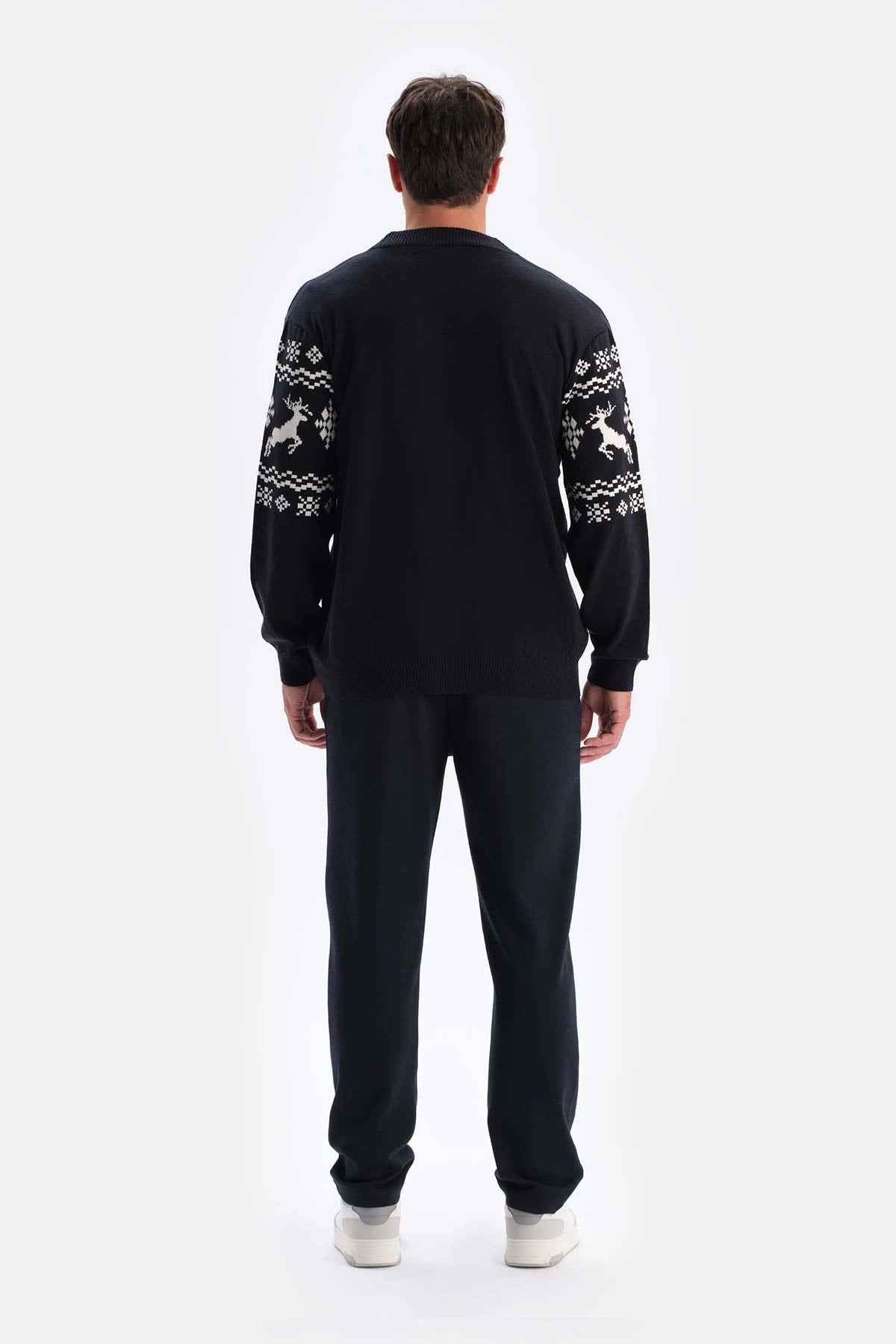 Lacivert Yılbaşı Desenli Triko Hırka