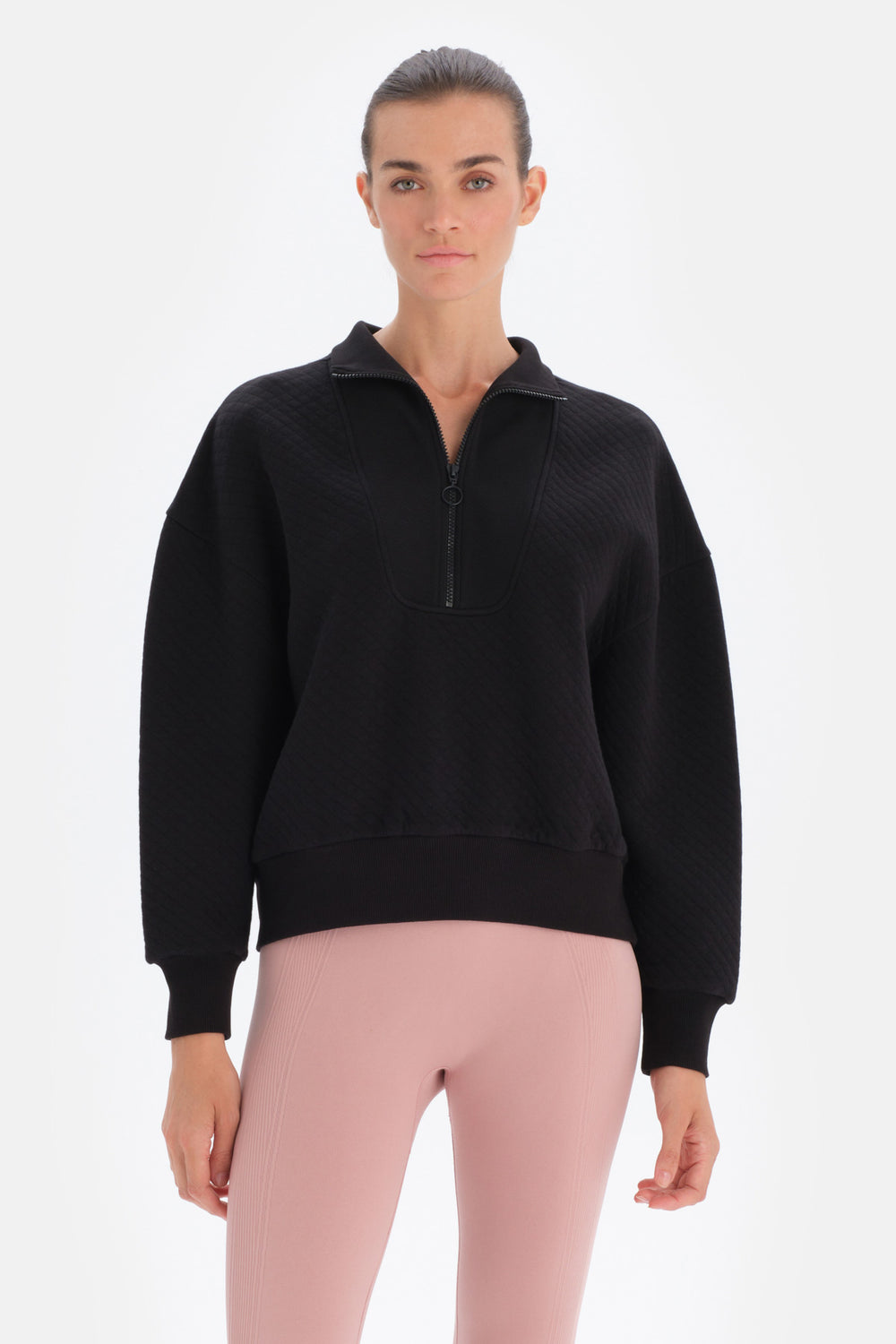Siyah Dagi Active Fermuar Yaka Kapitone Sweatshirt