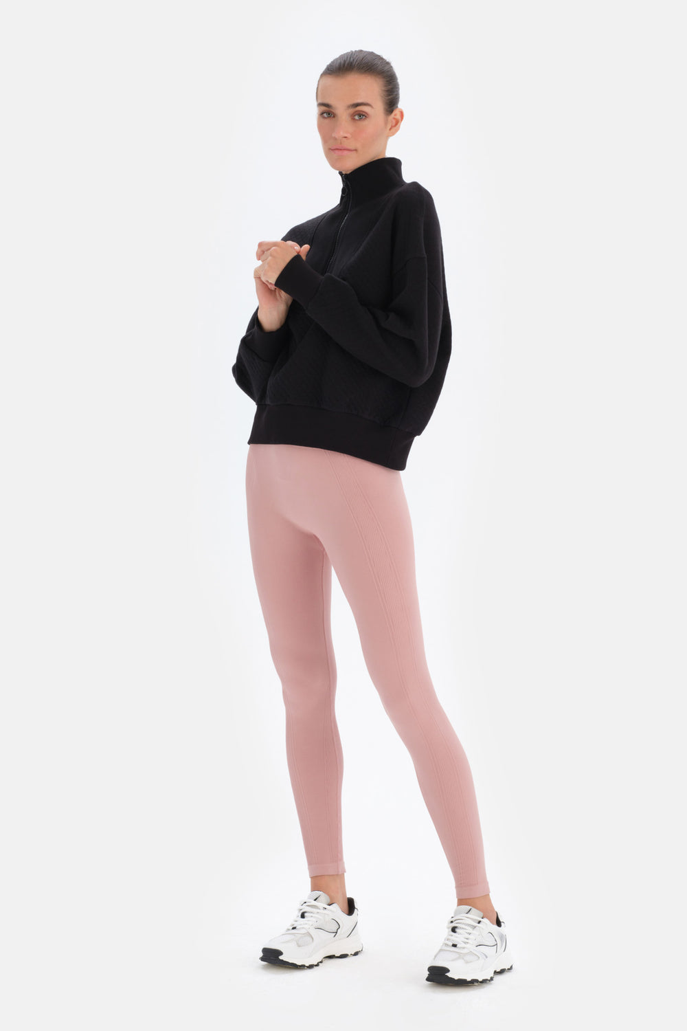 Siyah Dagi Active Fermuar Yaka Kapitone Sweatshirt