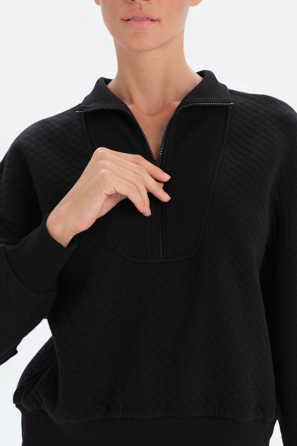 Siyah Dagi Active Fermuar Yaka Kapitone Sweatshirt
