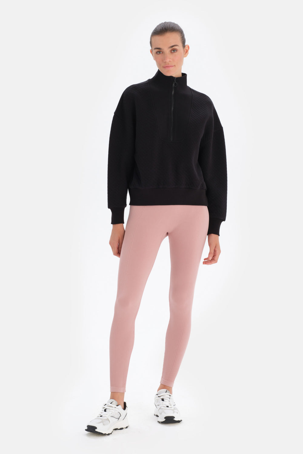 Siyah Dagi Active Fermuar Yaka Kapitone Sweatshirt