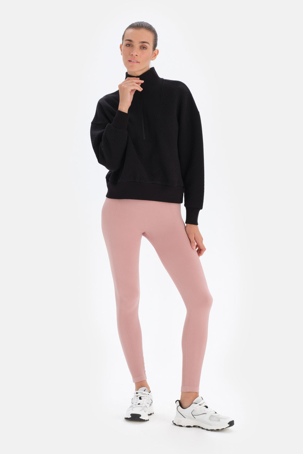 Siyah Dagi Active Fermuar Yaka Kapitone Sweatshirt