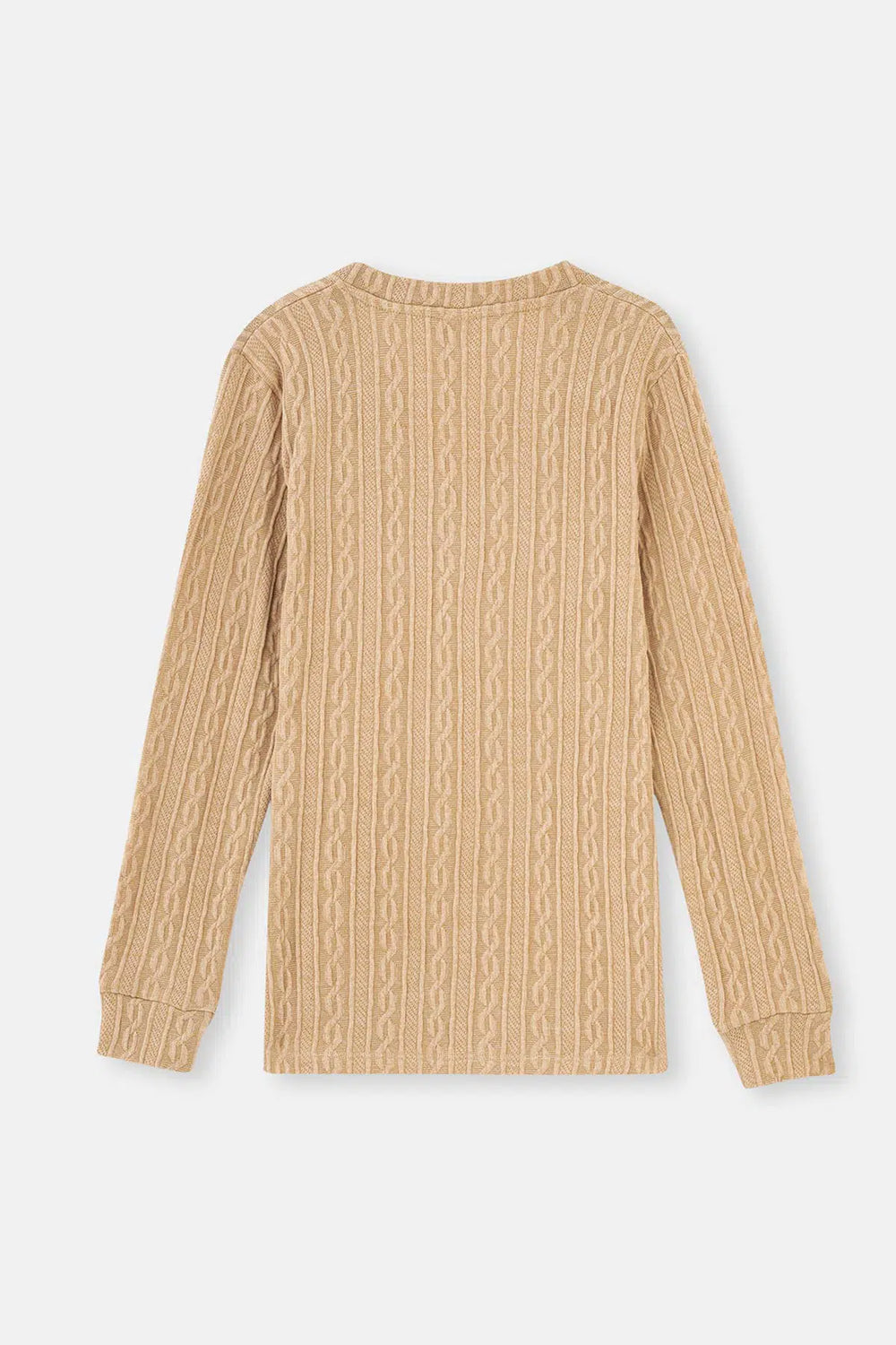 Açık Kahve V Yaka Uzun Kollu Örgülü Sweatshirt