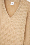 Açık Kahve V Yaka Uzun Kollu Örgülü Sweatshirt