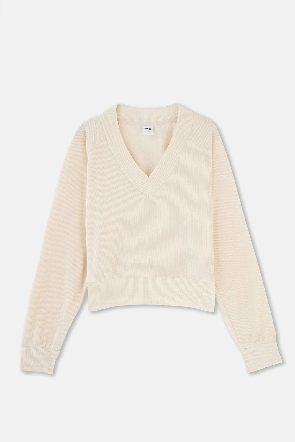 Ekru V Yaka Reglan Kol Kadife Sweatshirt