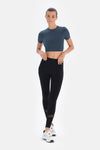Koyu Yeşil Bisiklet Yaka Crop T-Shirt