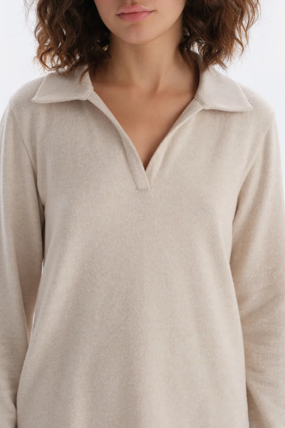 Bej Melanj Yüksek Bel Bol Paça Pantolon