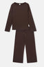 Koyu Kahve Kayık Yaka Basıc Tişört Pantolon Pijama Takımı