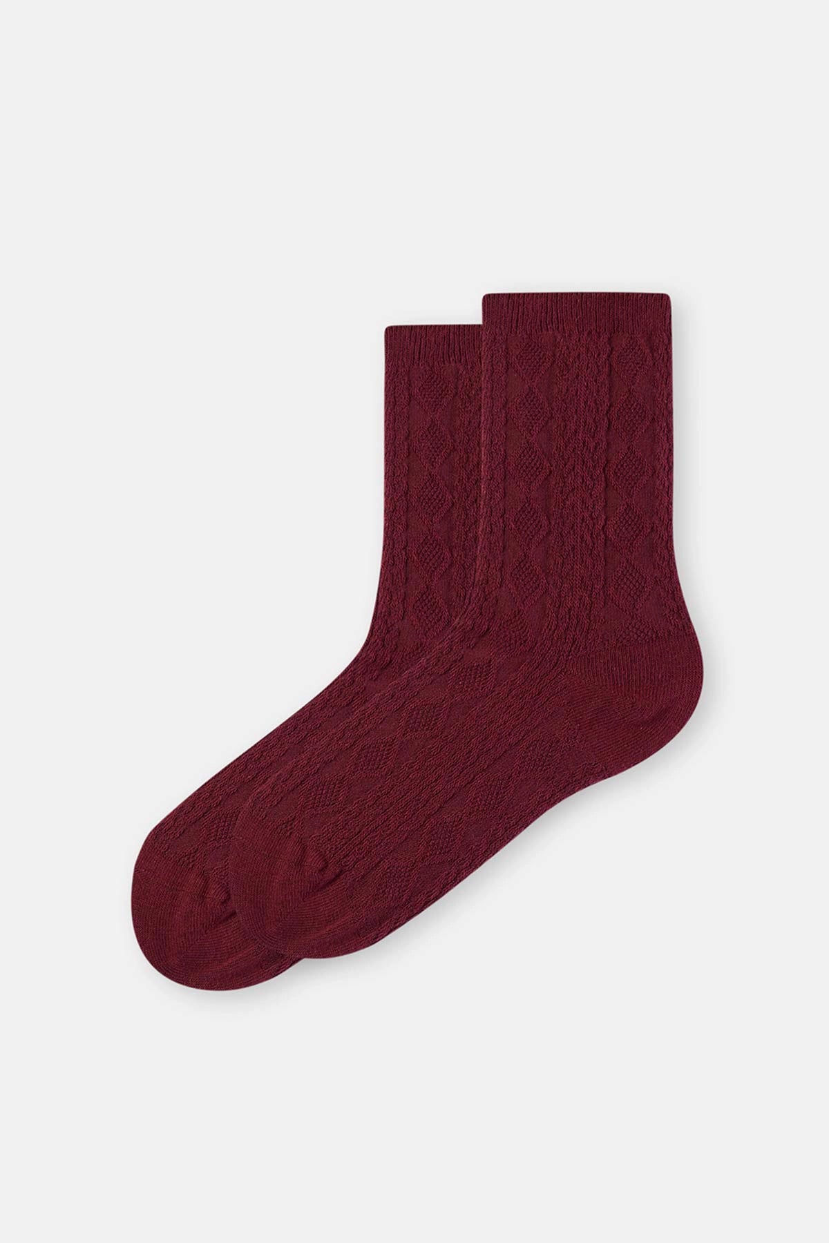 Bordo Kadın Pamuklu Zıgzag Dokulu Çorap