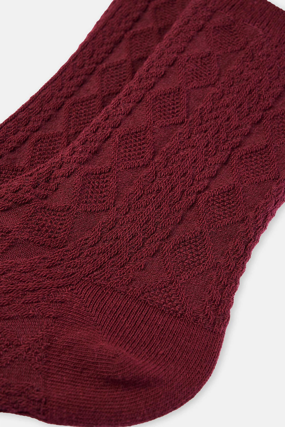 Bordo Kadın Pamuklu Zıgzag Dokulu Çorap