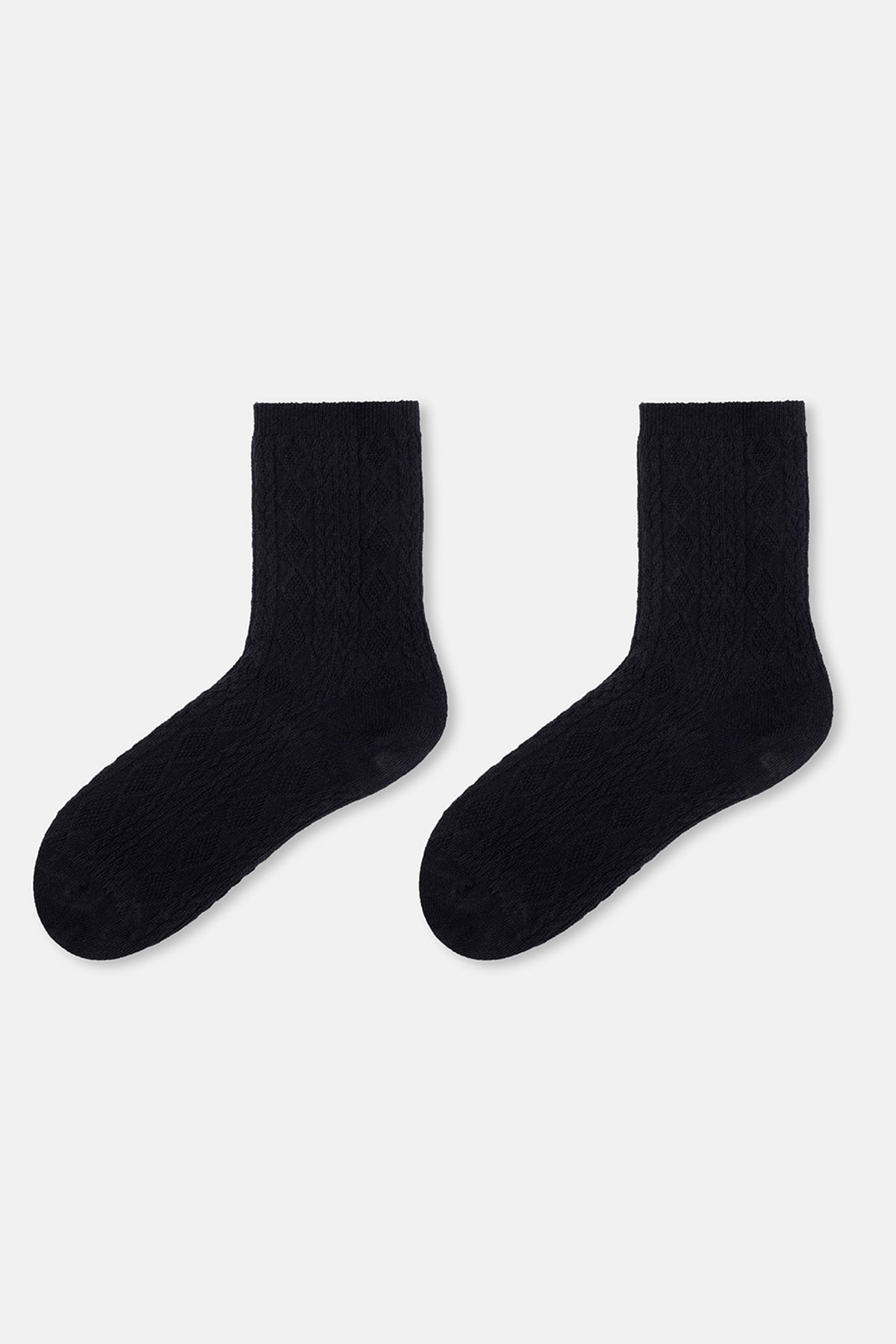 Siyah Kadın Pamuklu Baklava Dokulu Çorap