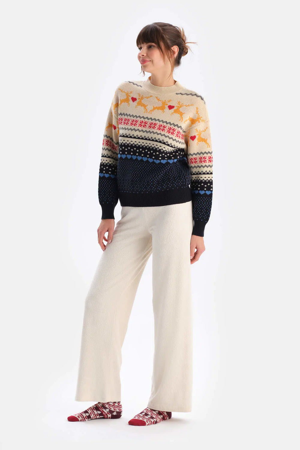 Lacivert Yılbaşı Desenli Triko Kazak