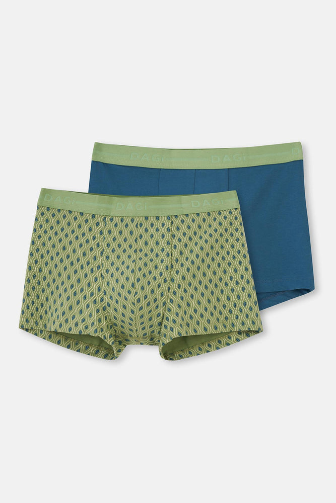 Mavi-Yeşil 2'li Desenli Pamuk Boxer
