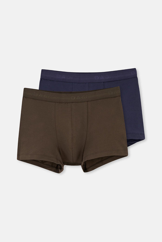 Indigo-Kahverengi 2'li Düz Pamuklu Boxer